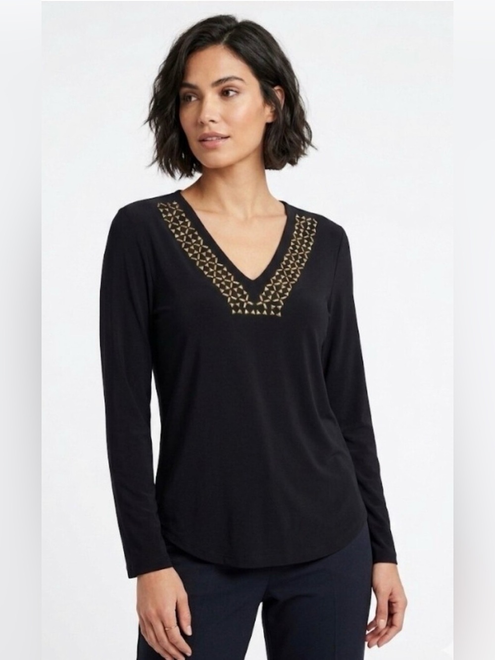 Coco + Carmen Black and Gold Embellished Long Sleeve Blouse (M)🌹✨